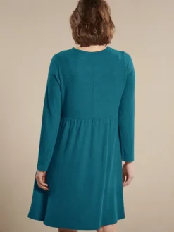 Lounge-Wear|Strickpullover^Kokon Zwo 100% Merinowolle kbT Feinstrick Kleid von blau-grün