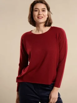 Lounge-Wear|Langarm^Kokon Zwo 100% Merinowolle kbT Feinstrick Boxy-Pullover blau oder rot