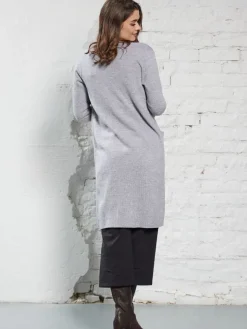 Lounge-Wear|Strickjacken & -Mäntel^Kokon Zwo 100% Merinowolle kbT Feinstrick Long-Strickjacke grau von hellgrau meliert