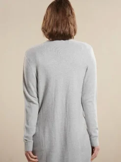 Lounge-Wear|Strickjacken & -Mäntel^Kokon Zwo 100% Merinowolle kbT Feinstrick Long-Strickjacke grau von hellgrau meliert