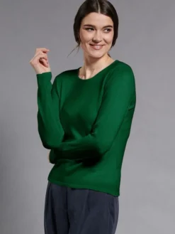 Lounge-Wear|Langarm^Kokon Zwo 100% Merinowolle kbT Feinstrick Pullover uni