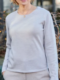 Lounge-Wear|Langarm^Kokon Zwo 100% Merinowolle kbT Feinstrick Pullover uni