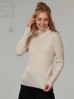 Lounge-Wear|Mit Rollkragen^Kokon Zwo 100% Merinowolle kbT Rippstrick Rollkragen Pullover uni