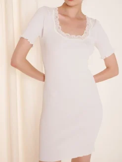 Seiden Basics|Seide Sleepshirt^Eva B. Bitzer 70% Seide 30% Baumwolle Kurzarm Nachthemd RIPP von