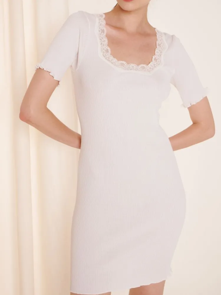 Seiden Basics|Seide Sleepshirt^Eva B. Bitzer 70% Seide 30% Baumwolle Kurzarm Nachthemd RIPP von