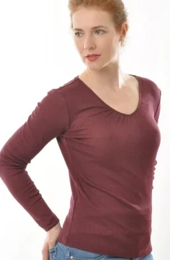 Wolle-Seide Shirts|Langarm^Alkena 55% Seide 45% Wolle V-SHIRT LANGARM gerippt von