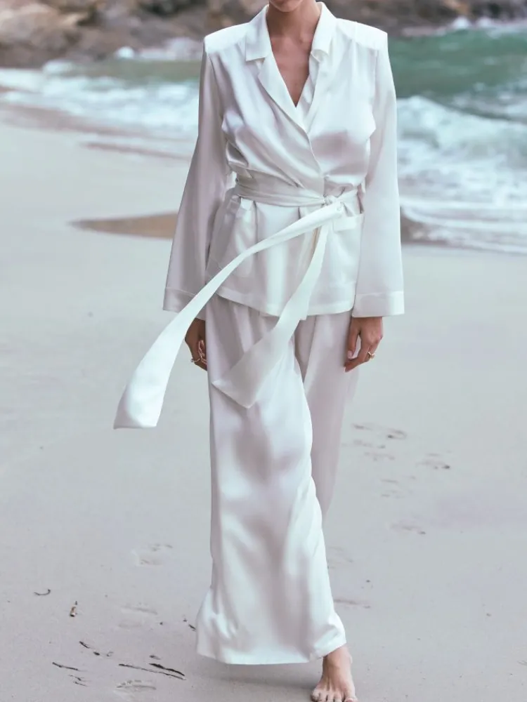 Lounge-Wear|Seidenpyjama^Marjolaine 100% Seide Hausanzug ARTEMIS in von naturweiss