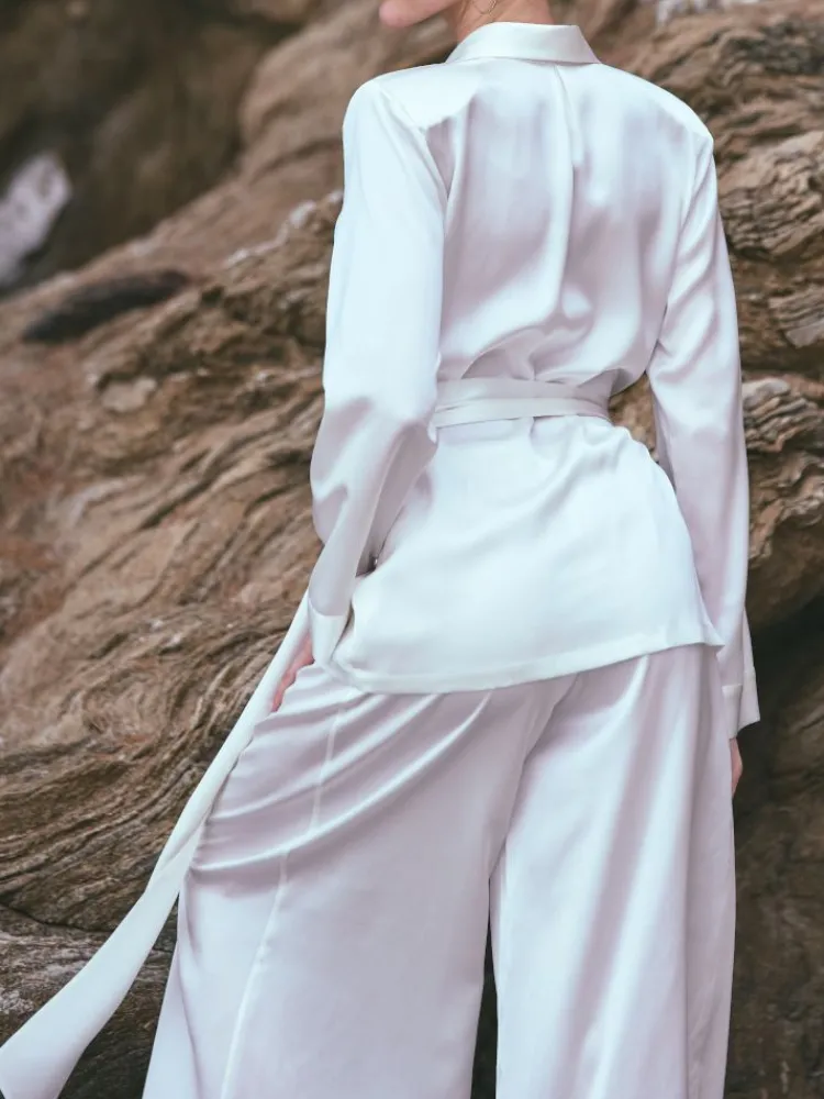 Lounge-Wear|Seidenpyjama^Marjolaine 100% Seide Hausanzug ARTEMIS in von naturweiss