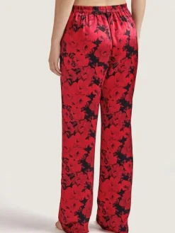 Lounge-Wear|Mit Seidensatin^Aubade 100% Seide Hose TOI MON AMOUR rot-schwarz von rotes Blumenmuster mit schwarz