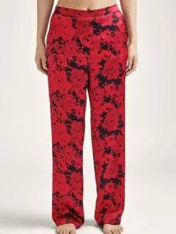 Lounge-Wear|Mit Seidensatin^Aubade 100% Seide Hose TOI MON AMOUR rot-schwarz von rotes Blumenmuster mit schwarz