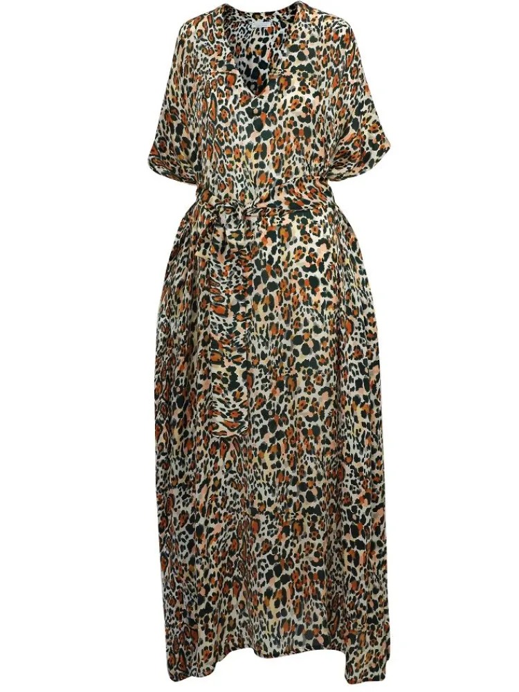 Strandkleider & Sommerkleider|Kaftan, Tunika & Pareo^Eva B. Bitzer 100% Seide Kaftan LEONISSIMA von braun schwarz mit taupe und rosa auf naturweiß