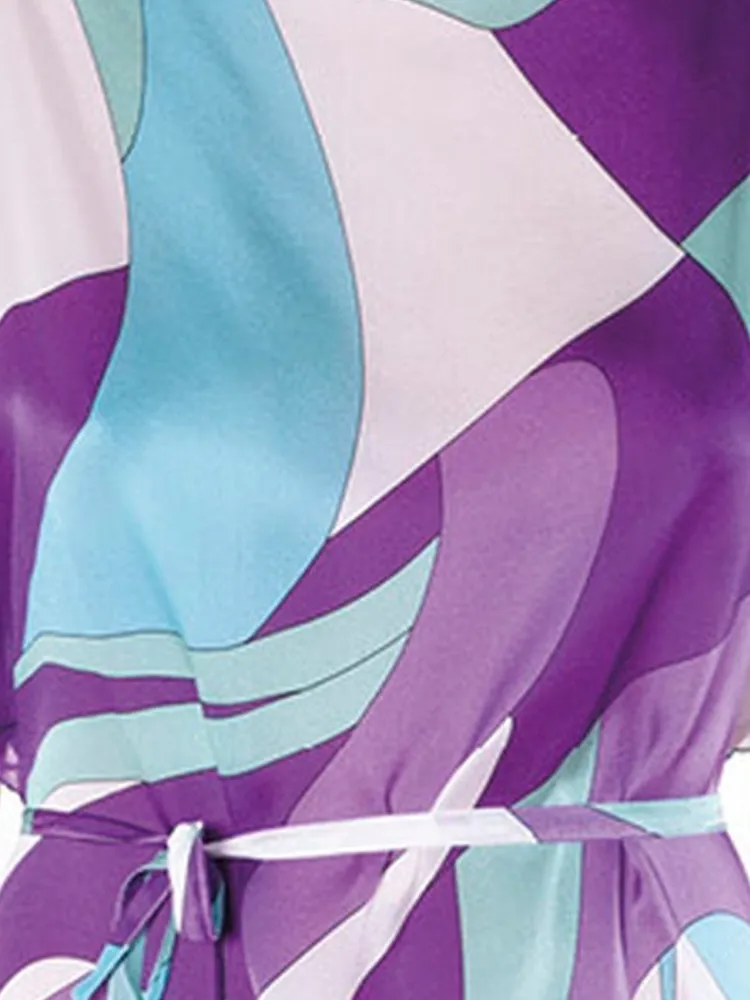 Strandkleider & Sommerkleider|Kaftan, Tunika & Pareo^Luna di Seta 100% Seide Kaftan MODERN PRINT von fuchsia-gelb oder lila-türkis