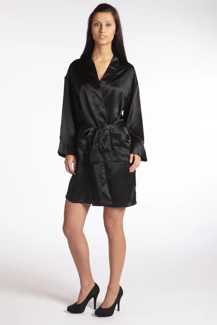 Morgenmantel Kurz|Morgenmantel Aus Satin^Gattina 100% Seide Kimono MASPALOMAS uni von