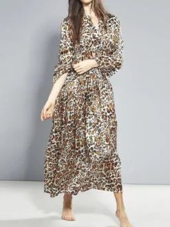 Strandkleider & Sommerkleider|Kaftane^Eva B. Bitzer 100% Seide Kleid lang LEONISSIMA von braun schwarz mit taupe und rosa auf naturweiß