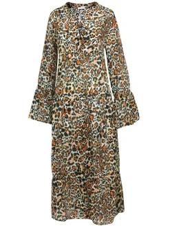 Strandkleider & Sommerkleider|Kaftane^Eva B. Bitzer 100% Seide Kleid lang LEONISSIMA von braun schwarz mit taupe und rosa auf naturweiß