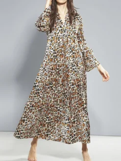 Strandkleider & Sommerkleider|Kaftane^Eva B. Bitzer 100% Seide Kleid lang LEONISSIMA von braun schwarz mit taupe und rosa auf naturweiß