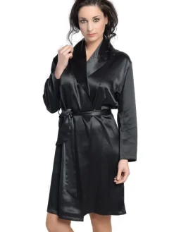 Morgenmantel Kurz|Morgenmantel Aus Satin^Nightdreams 100% Seide Morgenmantel LONDON uni kurz von