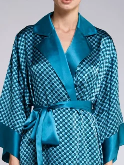 Morgenmantel Lang|Morgenmantel Aus Satin^Vivis 100% Seide Morgenmantel MELISSA von petrol-schwarz