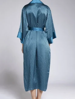 Morgenmantel Lang|Morgenmantel Aus Satin^Vivis 100% Seide Morgenmantel MELISSA von petrol-schwarz