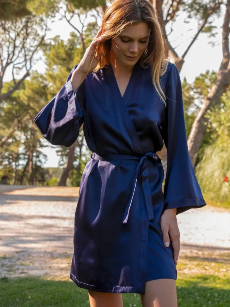 Morgenmantel Kurz|Morgenmantel Aus Satin^Marjolaine 100% Seide Morgenmantel SOIE LASER uni von