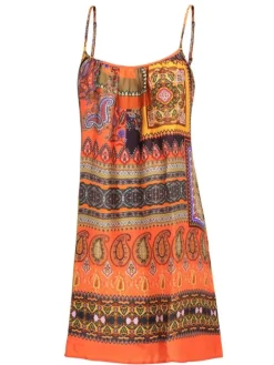 Strandkleider & Sommerkleider|Kleider^Eva B. Bitzer 100% Seide Nachthemd CHILI von orange-rot mit gold