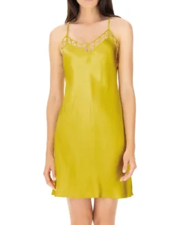 Seidennachthemd^Luna di Seta 100% Seide Nachthemd MODERN PIPING gelb-grün von limette gelb-grün