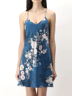 Seidennachthemd^Luna di Seta 100% Seide Nachthemd ORIENTAL FLOWERS petrol von petrol mit Blumenmuster