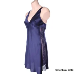 Seidennachthemd^Luna di Seta 100% Seide Nachthemd PIPING von tintenblau