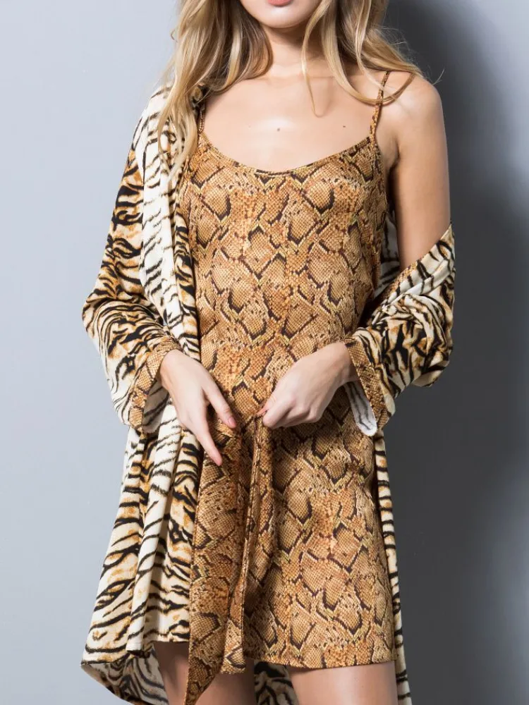 Seidennachthemd^Eva B. Bitzer 100% Seide Nachthemd SERPENTE von mittelbrauner Schlangen Print