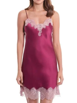 Alle Negligés|Seidenneglige^Luna di Seta 100% Seide Negligee ICONIC LACE beere von himbeer-rot mit zart-rosa Spitze