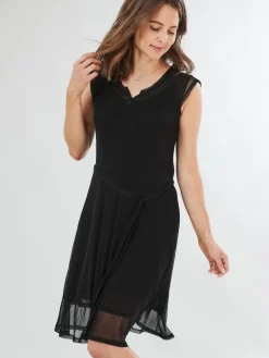 Freizeit- & Reisekleidung|Kleider^Kokon Zwo 100% Seide Netztüll Kleid schwarz oder mit Blumenmuster dunkelblau