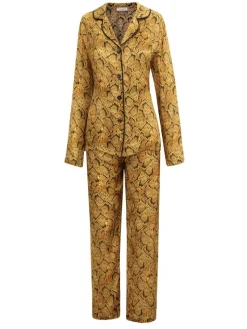 Lounge-Wear|Seidenpyjama^Eva B. Bitzer 100% Seide Pyjama SERPENTE cognac von Schlangenmuster in Naturtönen cognac mit dunkelbraun