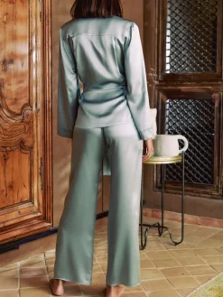 Lounge-Wear|Seidenpyjama^Marjolaine 100% Seide Pyjama SOIE FANTAISIE von nebelgrau oder schiefergrau