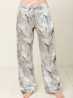 Lounge-Wear|Seidenpyjama^Radice 100% Seide Schlafanzug Elisabetha in JAPANESE GARDEN von silber mit weiß und dunkelgrau