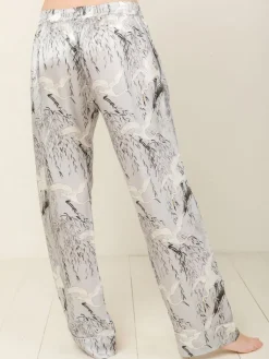 Lounge-Wear|Seidenpyjama^Radice 100% Seide Schlafanzug Elisabetha in JAPANESE GARDEN von silber mit weiß und dunkelgrau