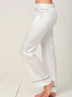 Lounge-Wear|Seidenpyjama^Radice 100% Seide Schlafanzug Elisabetha MOONLIGHT WHITE von cremeweiß mit schwarzer Biese