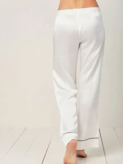 Lounge-Wear|Seidenpyjama^Radice 100% Seide Schlafanzug Elisabetha MOONLIGHT WHITE von cremeweiß mit schwarzer Biese