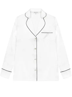 Lounge-Wear|Seidenpyjama^Radice 100% Seide Schlafanzug Elisabetha MOONLIGHT WHITE von cremeweiß mit schwarzer Biese