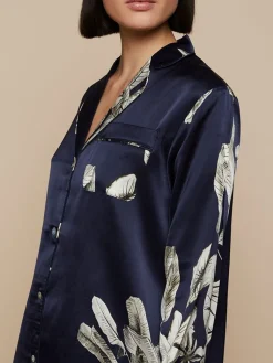 Lounge-Wear|Seidenpyjama^Radice 100% Seide Schlafanzug Elisabetha in ELEPHANT GARDEN nachtblau von nachtblau mit creme-weiß