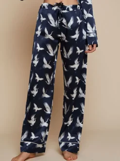 Lounge-Wear|Seidenpyjama^Radice 100% Seide Schlafanzug Elisabetha AVES dunkelblau von dunkelblau mit weiß