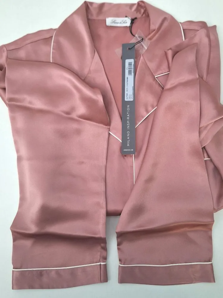 Seidenpyjama^Luna di Seta 100% Seide Schlafanzug SILK SOUL altrosé von altrosé mit weißer Biese
