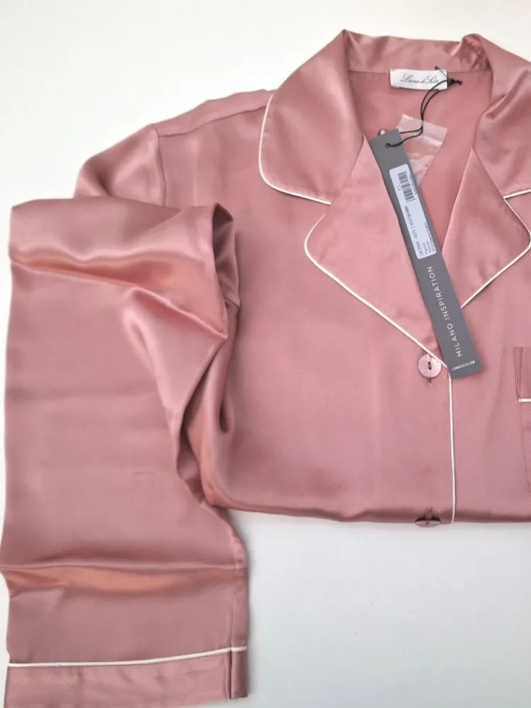 Seidenpyjama^Luna di Seta 100% Seide Schlafanzug SILK SOUL altrosé von altrosé mit weißer Biese
