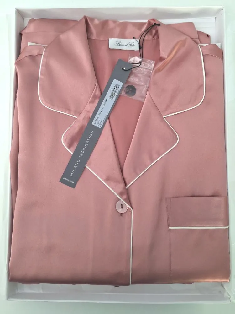 Seidenpyjama^Luna di Seta 100% Seide Schlafanzug SILK SOUL altrosé von altrosé mit weißer Biese