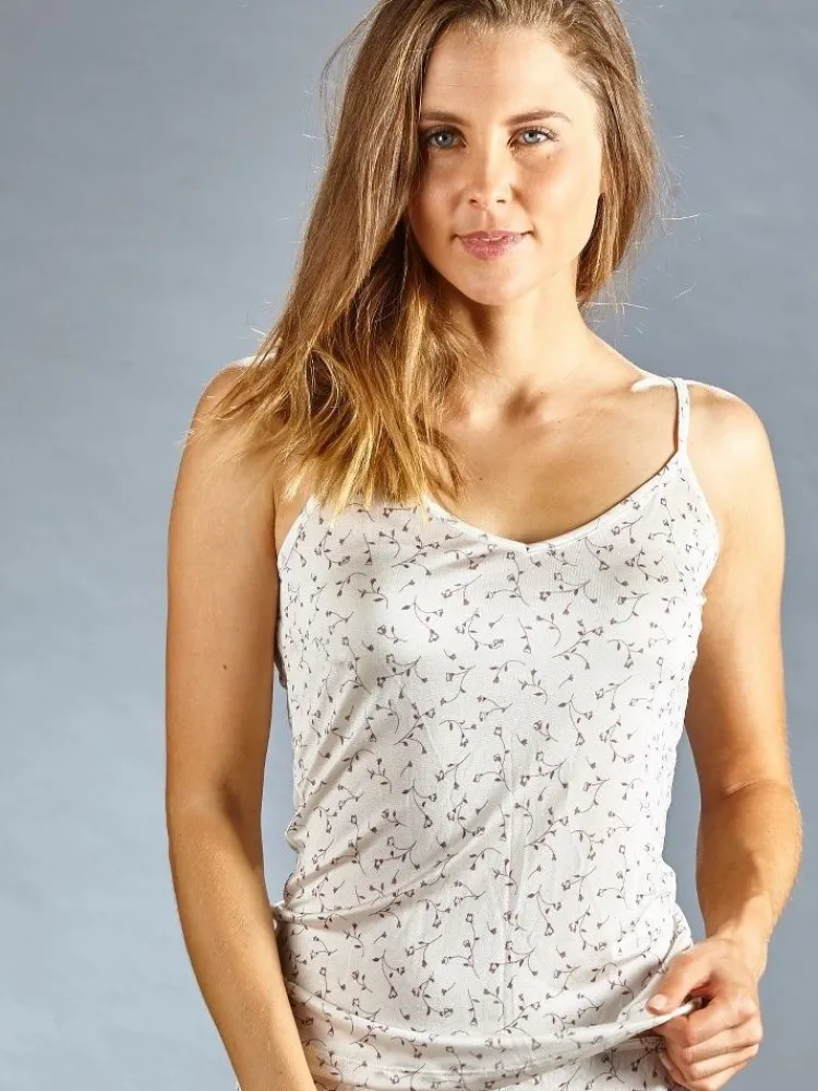 Spaghettiträger Tops|Mit Jersey & Wirkseide^Kokon Zwo 100% Seide SPAGHETTI TOP Veilchen von weiss mit bordeaux oder weiss mit dunkelblau