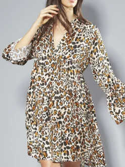 Strandkleider & Sommerkleider|Kaftan, Tunika & Pareo^Eva B. Bitzer 100% Seide Tunika Kleid LEONISSIMA von braun schwarz mit taupe und rosa auf naturweiß