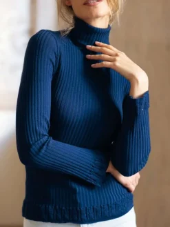 Mit Rollkragen|Langarm^Artimaglia 100% Wolle ROLLKRAGEN SHIRT breite Rippe indigoblau von indigo blau