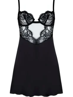 Shirt Mit Spitze^Prelude Babydoll mit Bügel VALSE CRYSTAL von Milano schwarz oder eisblau