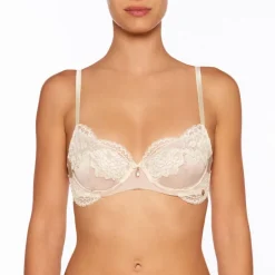 Alle Bhs^Millesia Balconette BH ADRIANA von mit Seide und Spitze türkisblau oder gold-sand farben mit Spitze