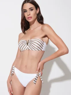 Badeanzug & Bikini^Ritratti Bandeau-Bikini TAORMINA weiß-gold von Mare weiß mit gold