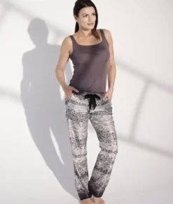 Strandhose & Jumpsuit|Lounge-Wear^Gattina Batist Hose Baumwolle mit Seide DARK BEAUTY grau-schwarz von
